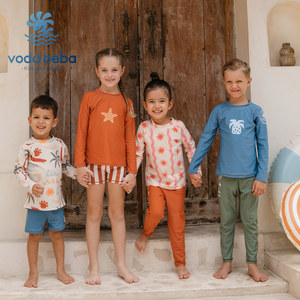 
vodabeba Nordic style children's swimsuits for boys and girls split long sleeves trousers sun protection quick-drying children's swimsuits