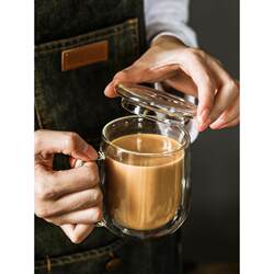 Double-Layer Insulated Glass Drinking Coffee Cup Creative Transparent Tea Cup with Handle and Lid Household Water Cup Mouth Cup