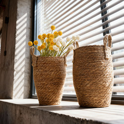 Handmade Straw Woven Flower Basket, Large Vase Ornament, Living Room Flower Arrangement, Baby's Breath Dried Flowers, Modern Portable Rattan Flower Pot