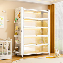 Steel Bookshelf with Doors, Glass Bookcase, Home Storage Cabinet, Floor-Standing Multi-Layer Storage Cabinet, Living Room Dust-Proof Display Cabinet for Collectibles