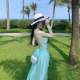 Thailand travel photo beach skirt women's summer temperament backless halterneck suspender dress seaside vacation fairy long skirt
