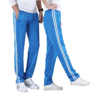 
Two-bar sky blue school pants, loose straight pants for men and women, junior high school and high school students sports uniform pants with velvet