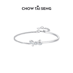 
Chow Tai Sang Bow S925 Sterling Silver Bracelet Women's Half Bracelet Design Hand Accessories Light Luxury Bestie Birthday Gift for Girlfriend