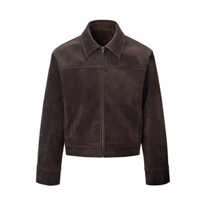 AMBSOM Deep Coffee Imported Cow Suede Vintage Lapel Deerskin Feel Right Shoulder Jacket