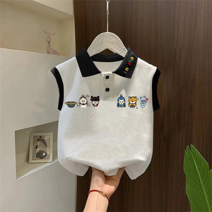 
Baby 2025 fashionable pure cotton vest sleeveless T-shirt boys and girls summer Polo shirt Nezha printed top