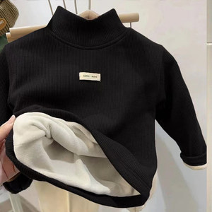 
Autumn and winter German velvet bottoming shirt warm children's clothing baby half turtleneck boys and girls plus velvet thickened long-sleeved T-shirt