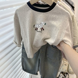 Spring and Autumn New Style Children's 2026 Trendy Tops Baby Cartoon Base Shirt Boys and Girls Long Sleeve Pure Cotton T-Shirt