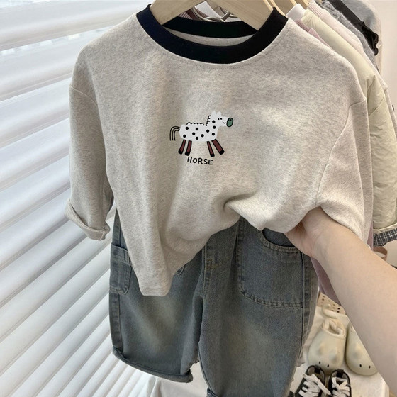 
Spring and autumn new children's 2025 fashionable top clothes baby cartoon bottoming shirt for boys and girls long-sleeved cotton T-shirt