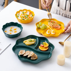 Nordic ceramic three-compartment one-person food set with divided plates