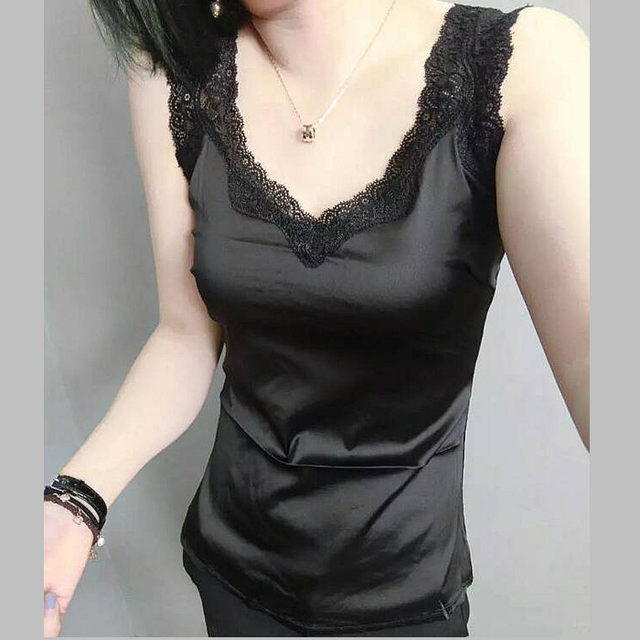 European station mulberry silk camisole women's satin lace inner with slim fit plus size top as base