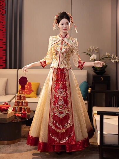 グラス・トレース クラシカルウェディングドレス - シャンパン