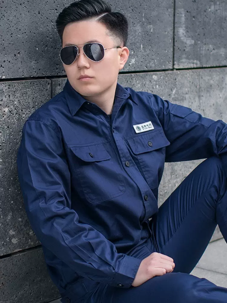 夏季薄款舒适电网电力工作服 时尚长袖藏蓝色电厂透气款电工工服