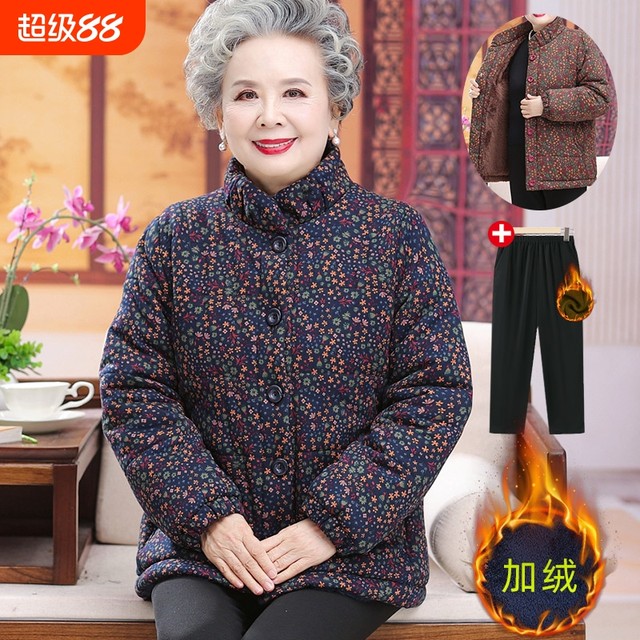 Elderly mothers, old ladies, seniors, winter cotton-padded jackets, women's grandma clothes, winter coats, corduroy jackets for the elderly
