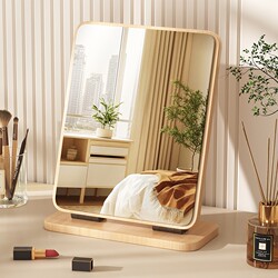 Mirror Ins-Style Makeup Mirror Desktop Wooden Dressing Mirror for Student Dormitory Office Folding Bedroom Small Mirror
