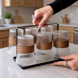 High Aesthetic Value Instagram-Style Waist-Shaped Accordion Cup Coffee Cup Tea Cup Anti-Scalding Insulated Cup Holder Set Glass Cup