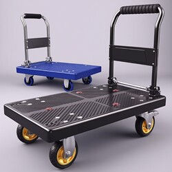 Small Cart for Carrying Goods, Hand-Pushed Cart, Household Flatbed Cart, Folding Portable Cart, Express Delivery Handcart