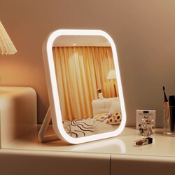 Led Desktop Smart Mirror Makeup Mirror with Light for Girls' Bedroom Dressing Table Student Dormitory Desktop Ins Dressing Mirror