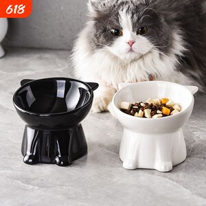 
Black cat bowl, ceramic cat food bowl, anti-tipping, inclined mouth, tall water bowl, cervical vertebra protection, rice bowl, pet supplies for eating
