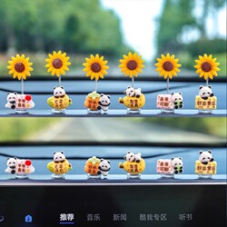 Sunflower Car Ornaments and Decorations, New Model That Won First Prize, Cute Panda Bobblehead for Dashboard and Rearview Mirror