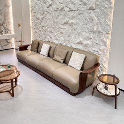 New Chinese-Style Solid Wood Minimalist Zen Sofa, Modern Minimalist Living Room Sofa for Large and Small Spaces, Straight-Row Sofa, Office Furniture