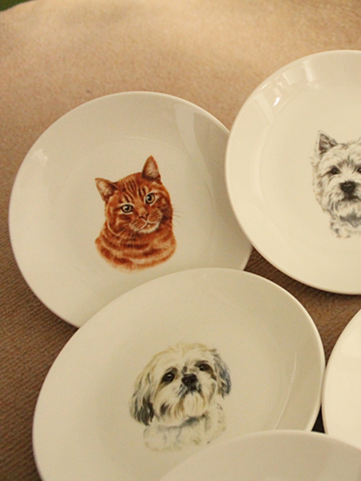 创意动物圆形陶瓷猫狗盘子 