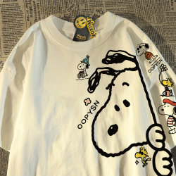 Japanese Retro Snoopy Cartoon Print White Short-Sleeve T-Shirt for Men and Women 2026 Loose Casual Top Couple Outfit