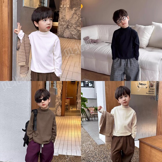 Half turtleneck children's bottoming shirt girls spring autumn winter 2025 new pure cotton inner top boys long-sleeved T-shirt