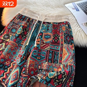 
Hawaiian shorts men's summer beach sports pants vintage loose five-point pants red white blue