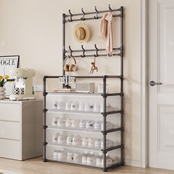 Simple Shoe Rack for Home Entrance, Multi-Layer Dust-Proof Shoe Cabinet, Space-Saving, Sturdy and Durable, Small Coat Rack for Dormitory