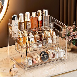 Cosmetics Storage Box, Acrylic Dressing Table Desktop Storage Rack, Lipstick and Skin Care Product Organizer, Drawer-Style, High-End Feel