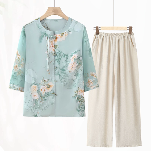 High-end mother's shirt summer middle-aged and elderly small shirt suit female grandma's spring and summer national style clothes tops