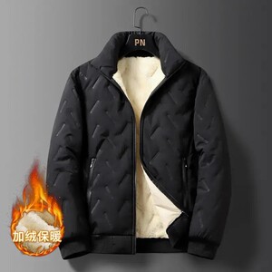 
Winter men's fattened and enlarged dad's casual stand-up collar plus velvet thickened warm zipper cotton jacket with windproof liner