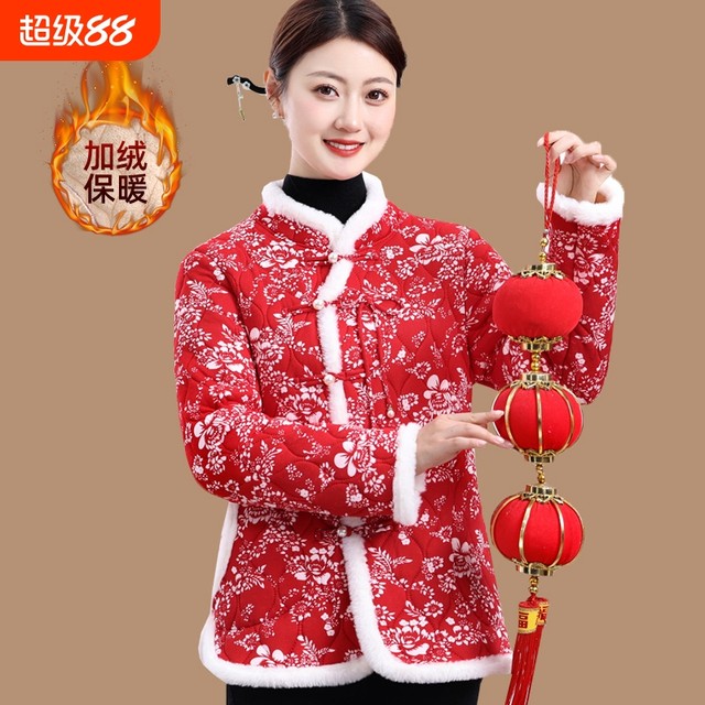 Northeastern large-flowered jacket mother winter velvet thickened cotton-padded jacket new cotton-padded jacket middle-aged women's small cotton-padded jacket with small inner lining