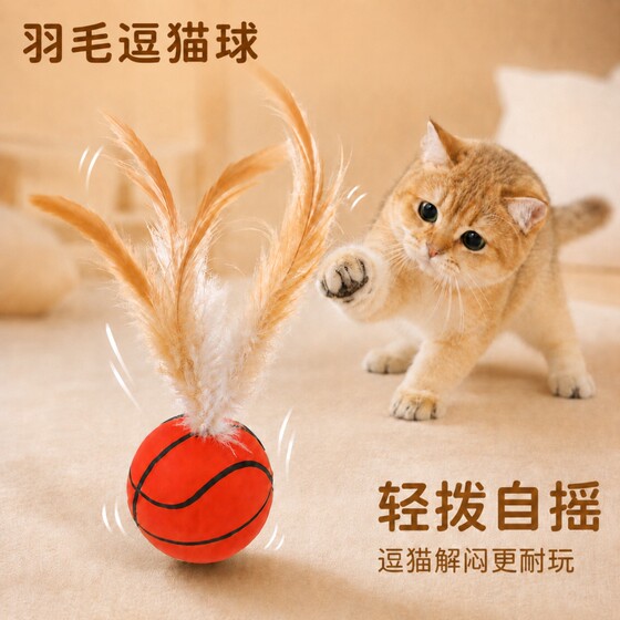 Pet feather cat ball, elastic ball, bite-resistant and scratch-resistant, self-stimulating, relieving boredom and consuming energy, interactive cat pet supplies