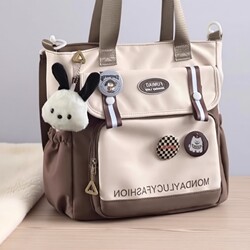 Japanese-Style Ins Color-Blocking Student Tote Bag, Canvas Large-Capacity Crossbody Bag for Middle School Students, Class Bag