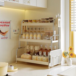 Kitchen Storage Rack, Multi-Functional Countertop Layered Storage Rack, Condiment Rack, Moisture-Proof and Anti-Slip Tower-Style Condiment Rack