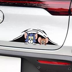 Tom and Jerry Car Stickers, Cute Cartoon Car Decals, Electric Vehicle Decoration, Car Door Scratch Cover Stickers