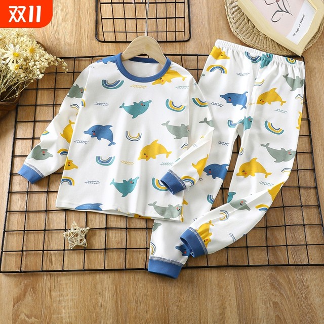 Baby autumn clothing set pure cotton spring and autumn pajamas children underwear baby clothes boys autumn pants girls warm
