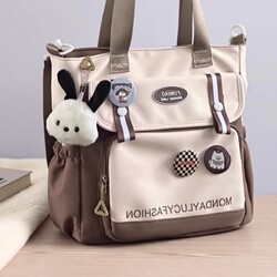 Japanese-Style Ins Color-Blocking Student Tote Bag, Canvas Large-Capacity Crossbody Bag for Middle School Students, Class Bag