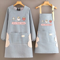 2024 New Cotton and Linen Long-Sleeved Apron for Home Kitchen Breathable Coveralls for Women Wear-Resistant Anti-Stain Cooking Work Clothes for Adults