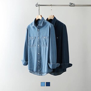 
American retro temperament double pocket denim shirt trendy and fashionable light work style casual cotton shirt jacket