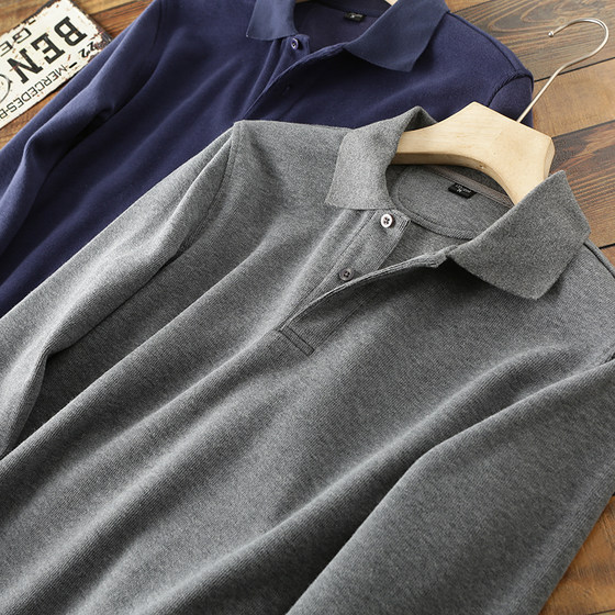 
The same Japanese single high weight thickened pure cotton long-sleeved POLO shirt foreign trade men's clothing tail goods spring and autumn lapel T-shirt