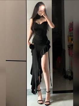 Fat girl's sexy slim-fitting slit suspender dress