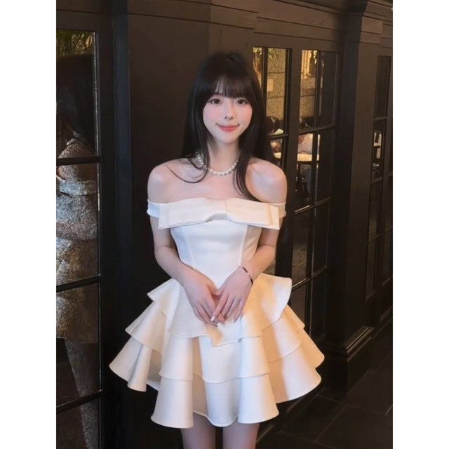 XZY slightly fat and gentle golden style bow dress for women 25 years summer high-end feeling waist-hugging puffy dress