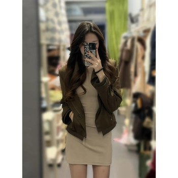 
Slightly chubby Korean hot girl half turtleneck slim dress