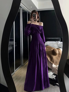 Fat mm French high-end one-shoulder long-sleeved dress
