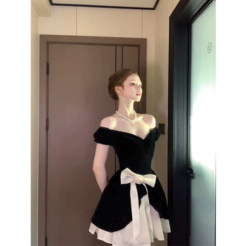 
Hepburn style daughter one shoulder bow dress