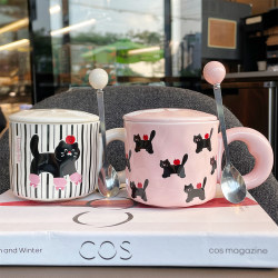 Cat Mug with Lid, Ceramic Cup for Women, Home Use, Couple, High Aesthetic Value, Office Coffee Cup, New Model 2025