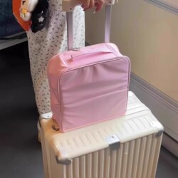 Upgraded Version! Standable Cosmetic Bag for Women, Large Capacity, Portable Hanging Suitcase, Travel Handbag with Partitioned Storage