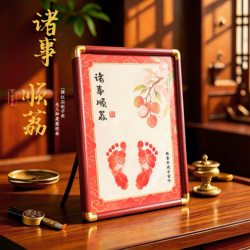 Original First Birthday Hand and Footprint Baby Full Moon Ceremony Keepsake Birthday Decoration Hundred-Day Hand and Footprint Souvenir Photo Frame